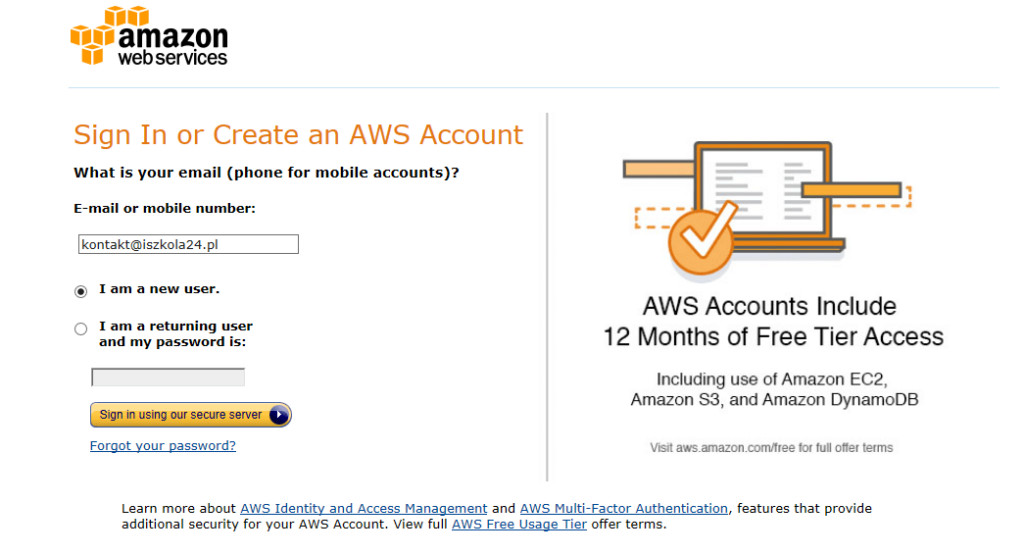 Rejestracja w usłudze Amazon AWS