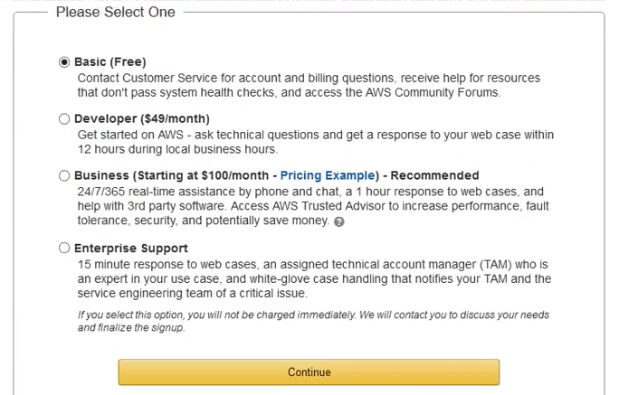 Amazon Web Services - wybór wsparcia technicznego