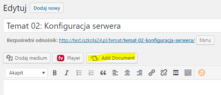 Embed Any Document - przycisk dodawania nowego dokumentu